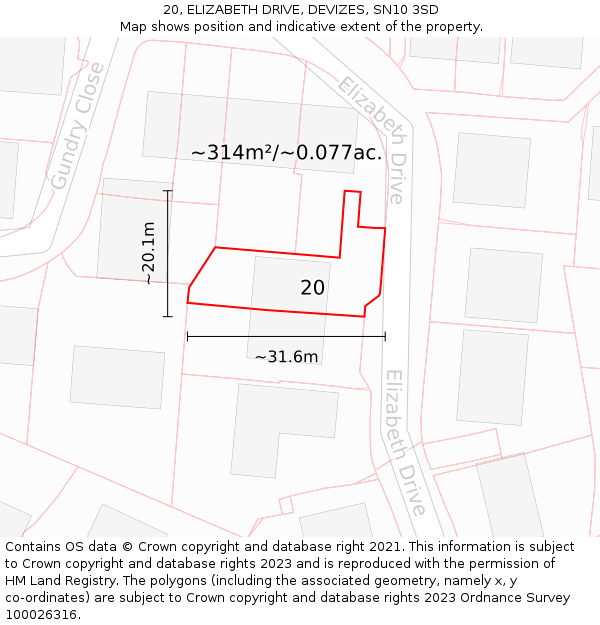 20, ELIZABETH DRIVE, DEVIZES, SN10 3SD: Plot and title map