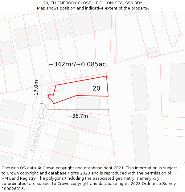 20, ELLENBROOK CLOSE, LEIGH-ON-SEA, SS9 3DY: Plot and title map