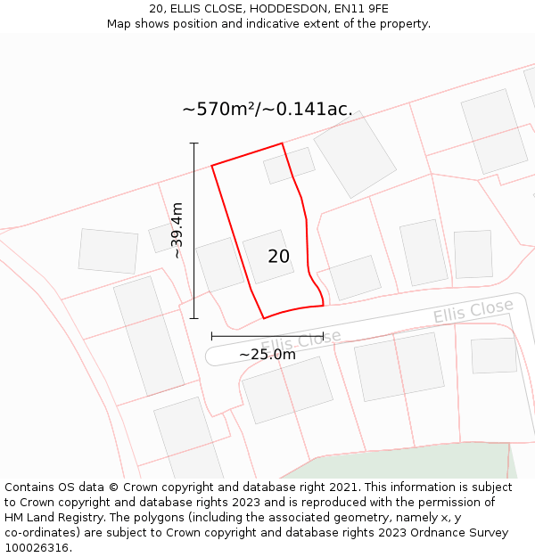 20, ELLIS CLOSE, HODDESDON, EN11 9FE: Plot and title map