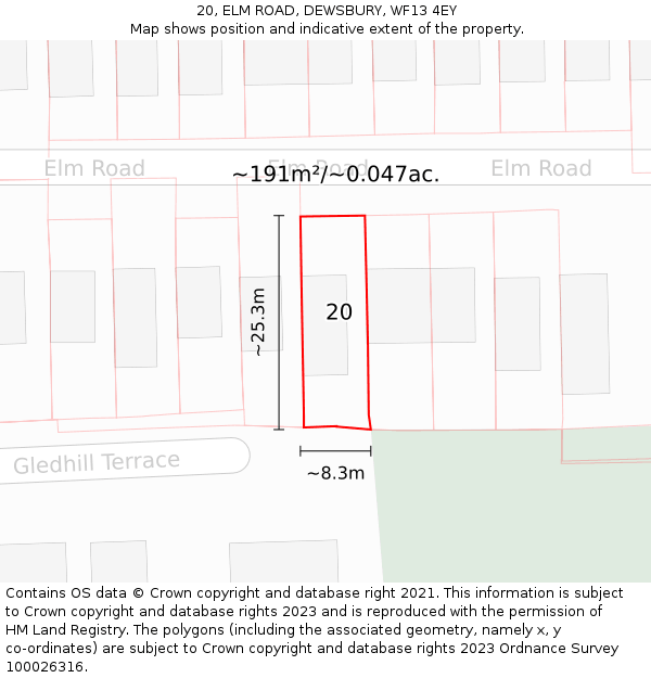 20, ELM ROAD, DEWSBURY, WF13 4EY: Plot and title map