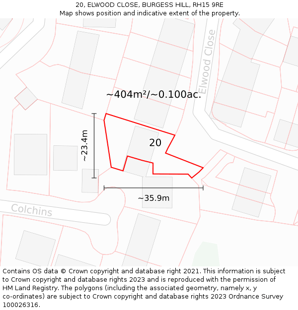 20, ELWOOD CLOSE, BURGESS HILL, RH15 9RE: Plot and title map