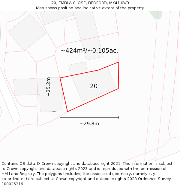 20, EMBLA CLOSE, BEDFORD, MK41 0WR: Plot and title map