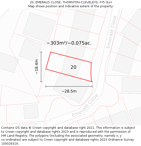 20, EMERALD CLOSE, THORNTON-CLEVELEYS, FY5 3LH: Plot and title map