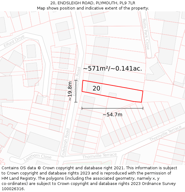 20, ENDSLEIGH ROAD, PLYMOUTH, PL9 7LR: Plot and title map