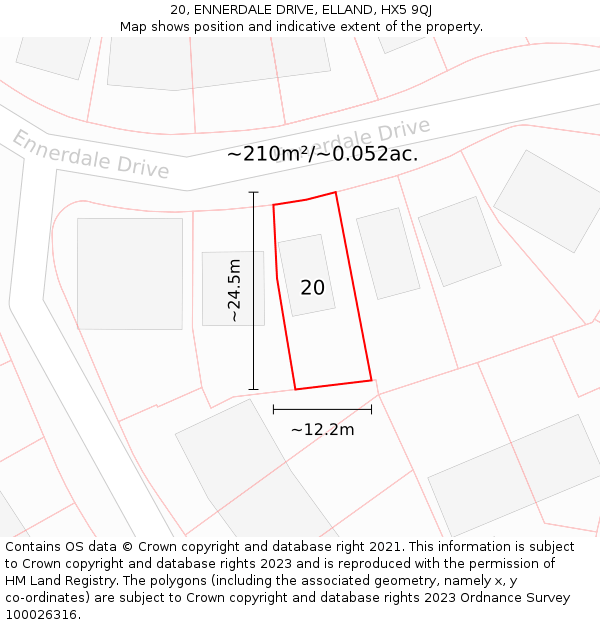 20, ENNERDALE DRIVE, ELLAND, HX5 9QJ: Plot and title map