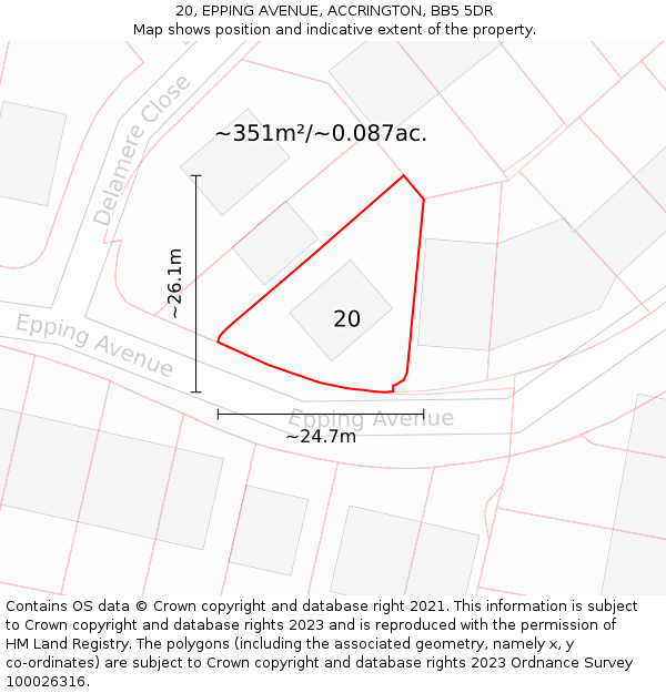 20, EPPING AVENUE, ACCRINGTON, BB5 5DR: Plot and title map