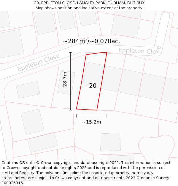 20, EPPLETON CLOSE, LANGLEY PARK, DURHAM, DH7 9UX: Plot and title map