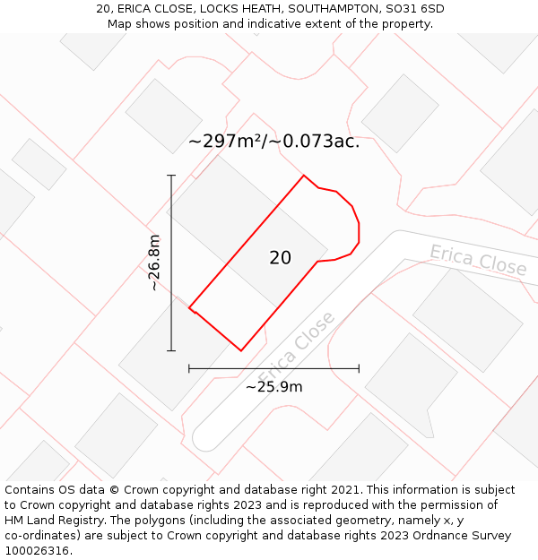20, ERICA CLOSE, LOCKS HEATH, SOUTHAMPTON, SO31 6SD: Plot and title map