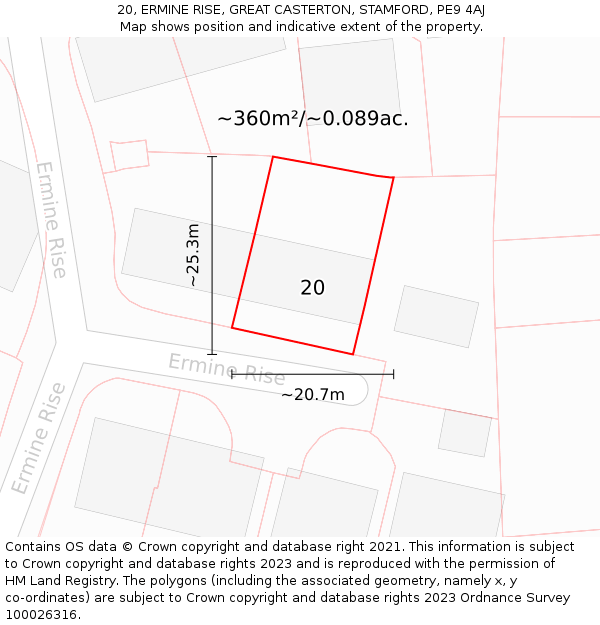 20, ERMINE RISE, GREAT CASTERTON, STAMFORD, PE9 4AJ: Plot and title map