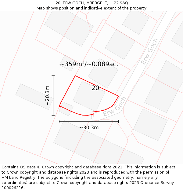 20, ERW GOCH, ABERGELE, LL22 9AQ: Plot and title map