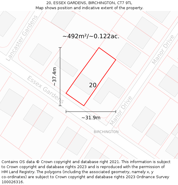 20, ESSEX GARDENS, BIRCHINGTON, CT7 9TL: Plot and title map