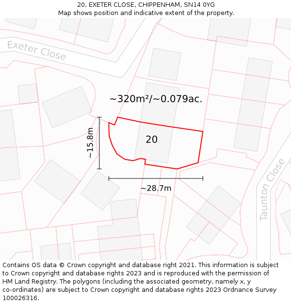 20, EXETER CLOSE, CHIPPENHAM, SN14 0YG: Plot and title map