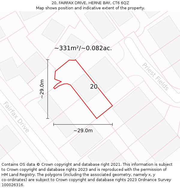 20, FAIRFAX DRIVE, HERNE BAY, CT6 6QZ: Plot and title map