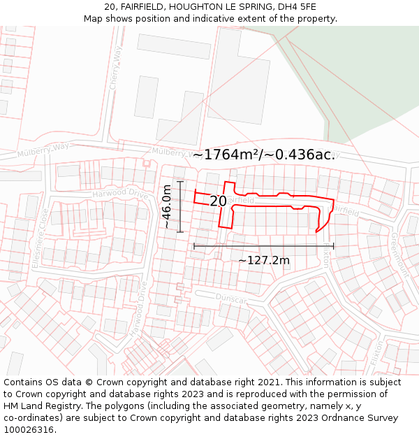 20, FAIRFIELD, HOUGHTON LE SPRING, DH4 5FE: Plot and title map