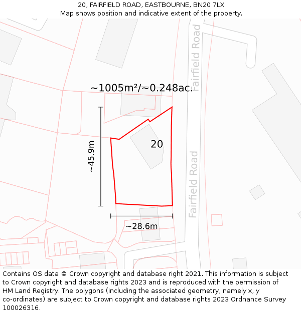 20, FAIRFIELD ROAD, EASTBOURNE, BN20 7LX: Plot and title map