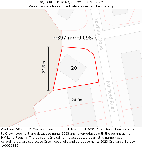 20, FAIRFIELD ROAD, UTTOXETER, ST14 7JY: Plot and title map