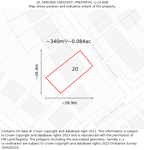 20, FAIRVIEW CRESCENT, PRESTATYN, LL19 8SB: Plot and title map