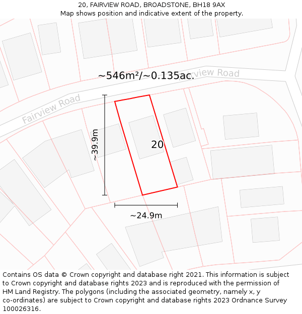 20, FAIRVIEW ROAD, BROADSTONE, BH18 9AX: Plot and title map