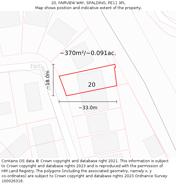 20, FAIRVIEW WAY, SPALDING, PE11 3PL: Plot and title map