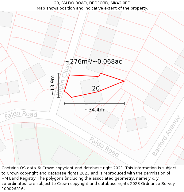 20, FALDO ROAD, BEDFORD, MK42 0ED: Plot and title map