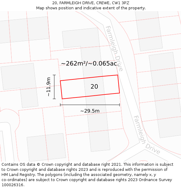 20, FARMLEIGH DRIVE, CREWE, CW1 3PZ: Plot and title map