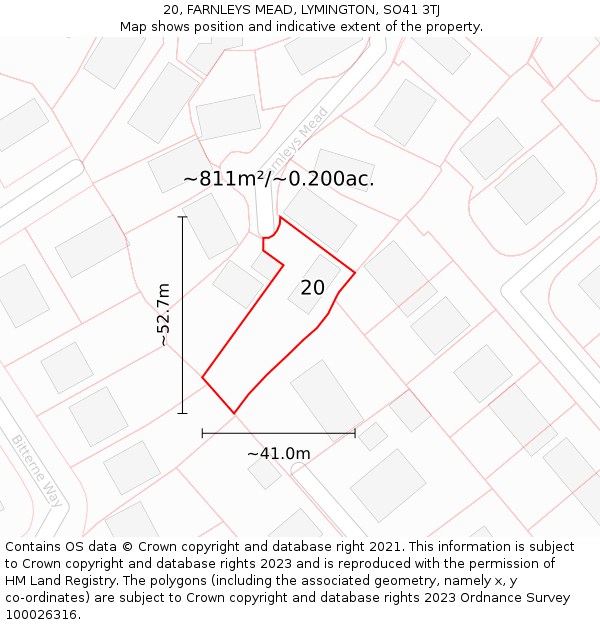 20, FARNLEYS MEAD, LYMINGTON, SO41 3TJ: Plot and title map