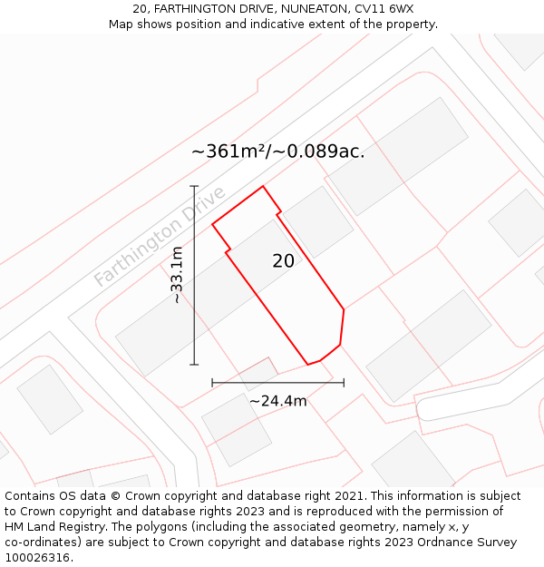 20, FARTHINGTON DRIVE, NUNEATON, CV11 6WX: Plot and title map