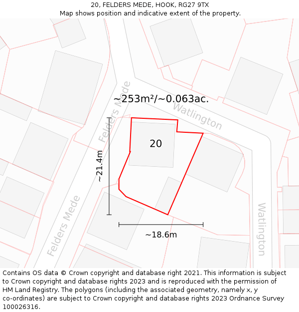 20, FELDERS MEDE, HOOK, RG27 9TX: Plot and title map