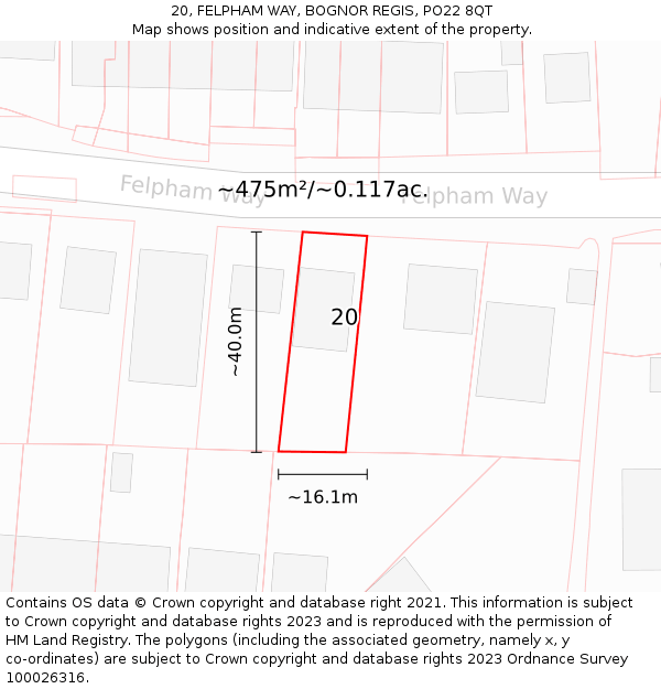 20, FELPHAM WAY, BOGNOR REGIS, PO22 8QT: Plot and title map