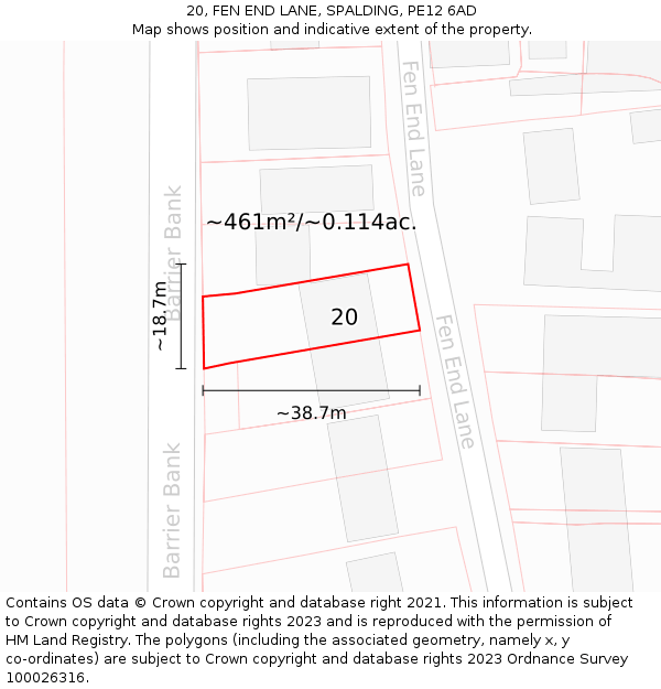 20, FEN END LANE, SPALDING, PE12 6AD: Plot and title map