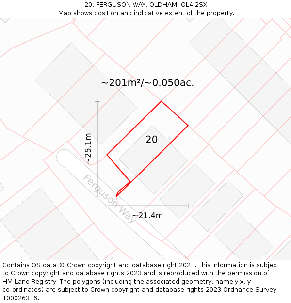 20, FERGUSON WAY, OLDHAM, OL4 2SX: Plot and title map