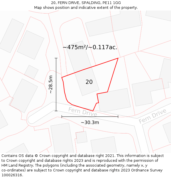 20, FERN DRIVE, SPALDING, PE11 1GG: Plot and title map