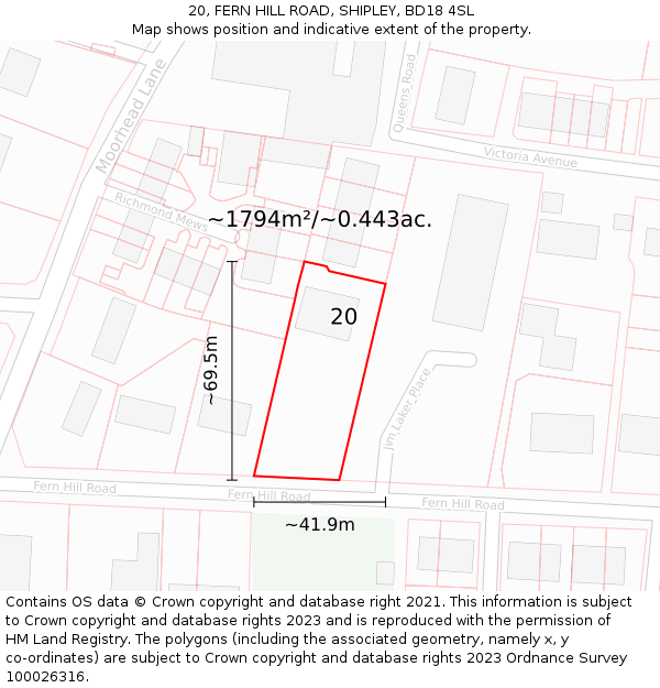 20, FERN HILL ROAD, SHIPLEY, BD18 4SL: Plot and title map