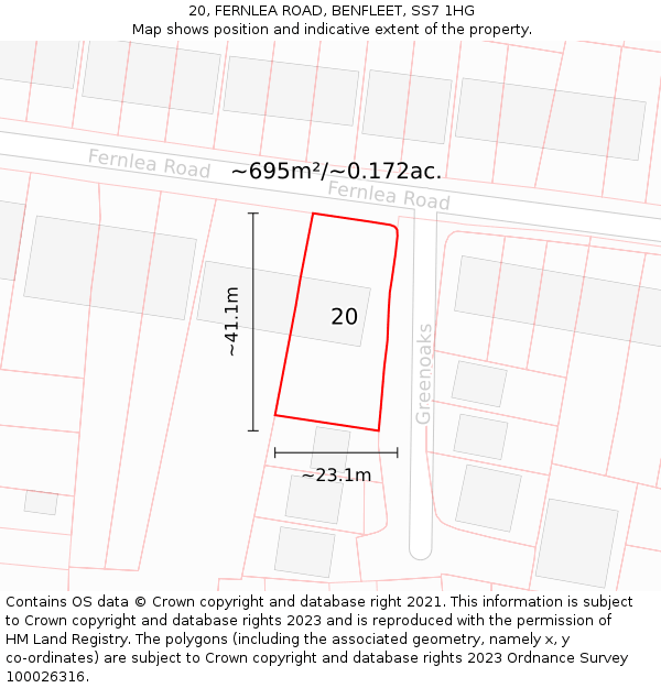 20, FERNLEA ROAD, BENFLEET, SS7 1HG: Plot and title map