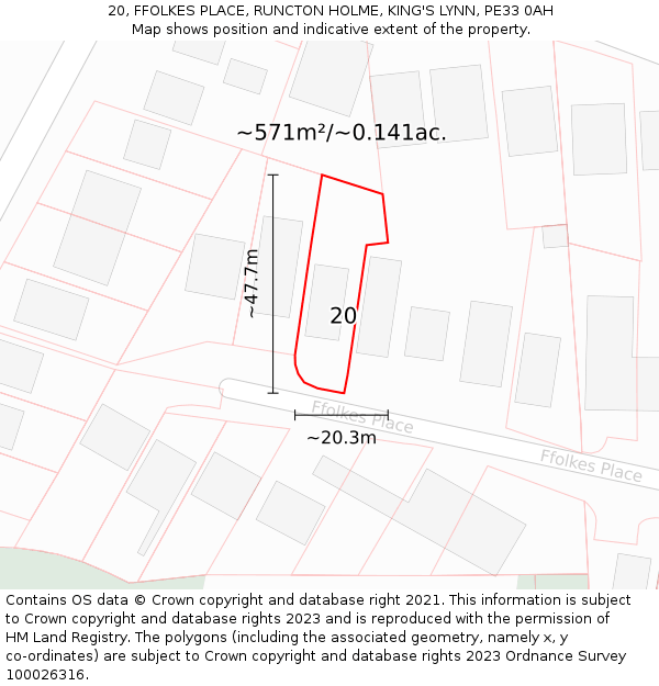 20, FFOLKES PLACE, RUNCTON HOLME, KING'S LYNN, PE33 0AH: Plot and title map