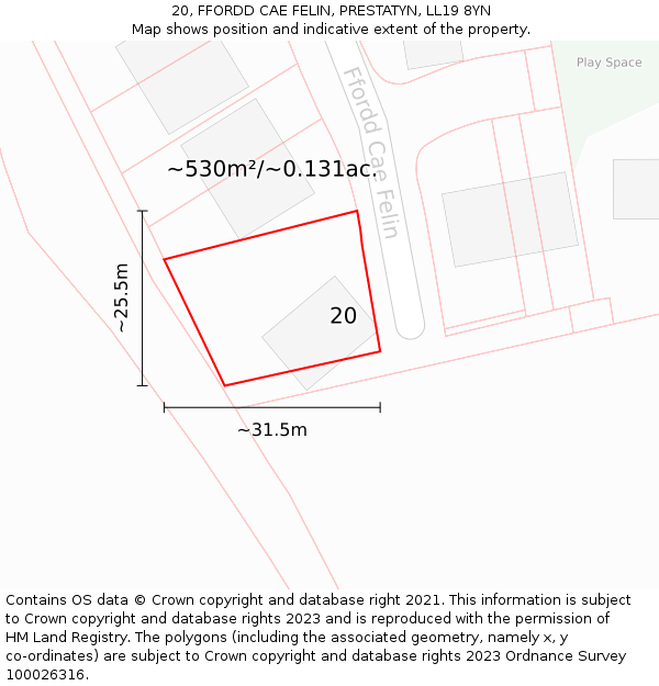 20, FFORDD CAE FELIN, PRESTATYN, LL19 8YN: Plot and title map