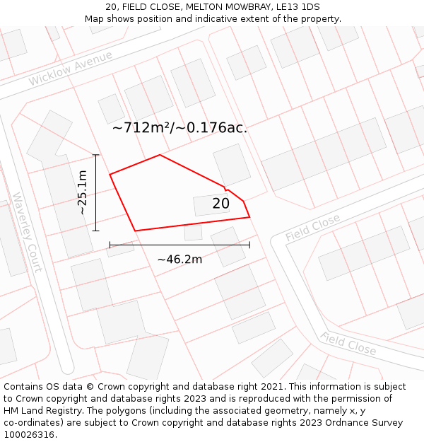 20, FIELD CLOSE, MELTON MOWBRAY, LE13 1DS: Plot and title map