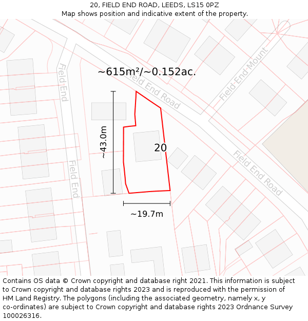 20, FIELD END ROAD, LEEDS, LS15 0PZ: Plot and title map