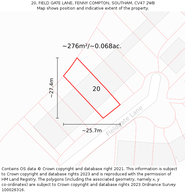 20, FIELD GATE LANE, FENNY COMPTON, SOUTHAM, CV47 2WB: Plot and title map