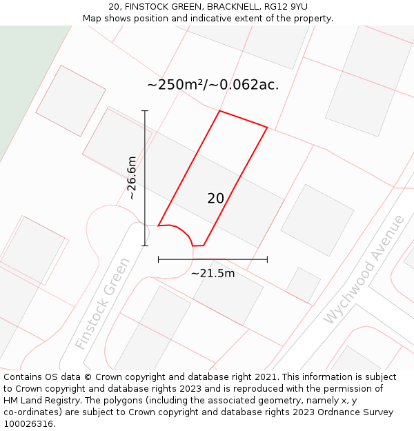 20, FINSTOCK GREEN, BRACKNELL, RG12 9YU: Plot and title map