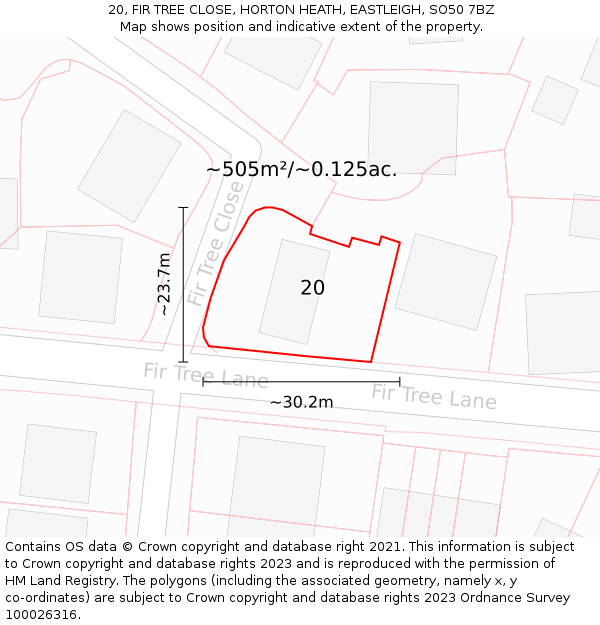 20, FIR TREE CLOSE, HORTON HEATH, EASTLEIGH, SO50 7BZ: Plot and title map