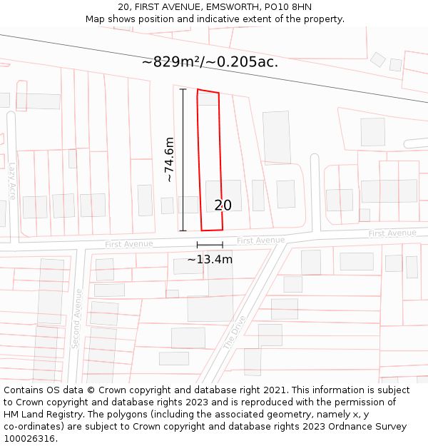 20, FIRST AVENUE, EMSWORTH, PO10 8HN: Plot and title map