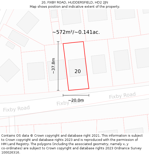 20, FIXBY ROAD, HUDDERSFIELD, HD2 2JN: Plot and title map