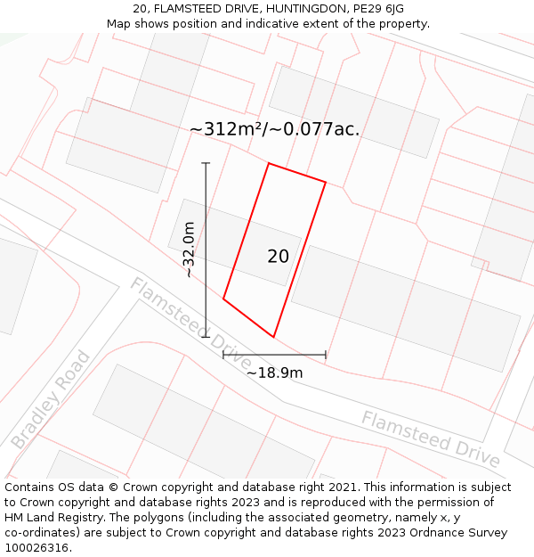 20, FLAMSTEED DRIVE, HUNTINGDON, PE29 6JG: Plot and title map