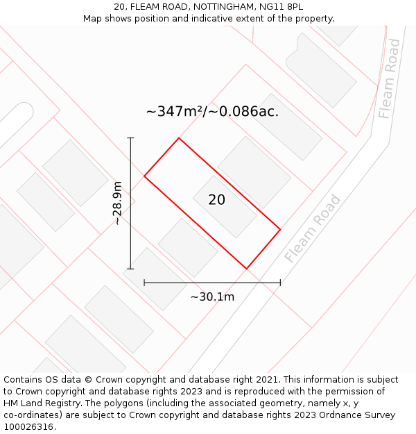 20, FLEAM ROAD, NOTTINGHAM, NG11 8PL: Plot and title map