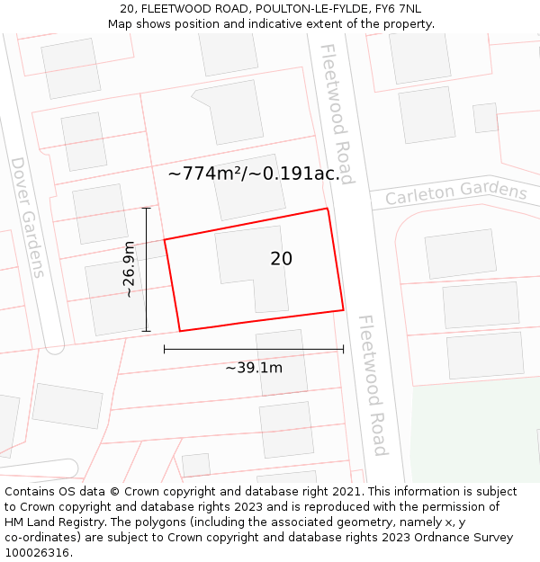 20, FLEETWOOD ROAD, POULTON-LE-FYLDE, FY6 7NL: Plot and title map