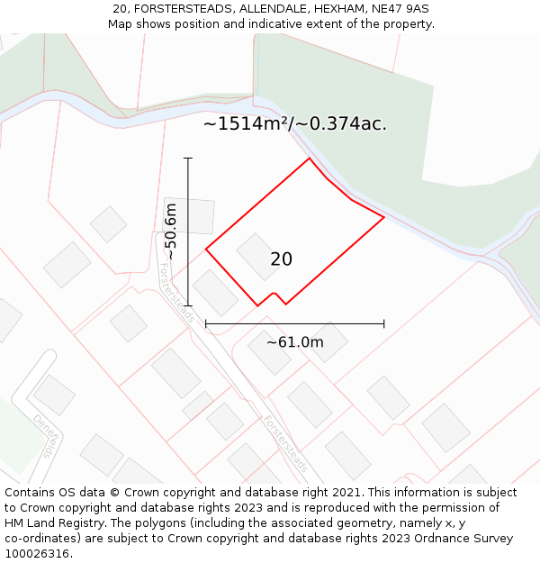 20, FORSTERSTEADS, ALLENDALE, HEXHAM, NE47 9AS: Plot and title map