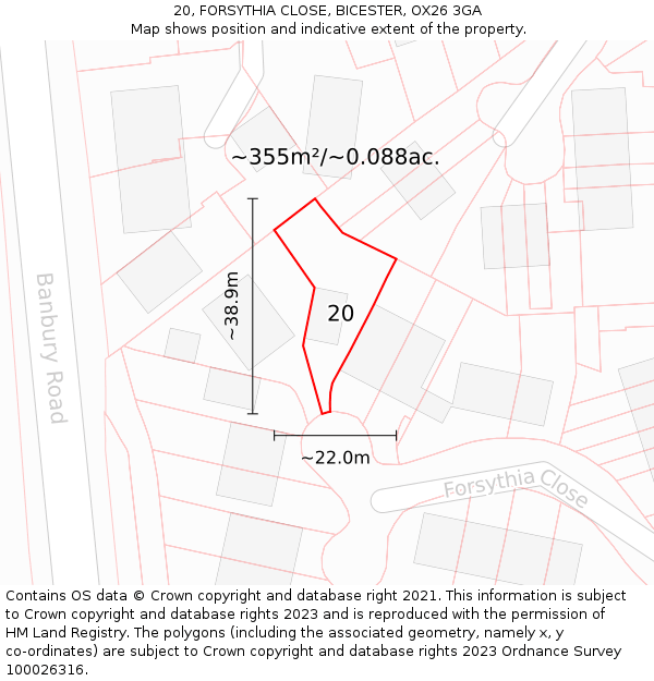 20, FORSYTHIA CLOSE, BICESTER, OX26 3GA: Plot and title map