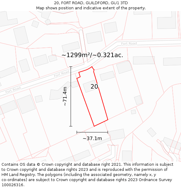 20, FORT ROAD, GUILDFORD, GU1 3TD: Plot and title map