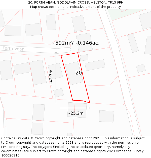 20, FORTH VEAN, GODOLPHIN CROSS, HELSTON, TR13 9RH: Plot and title map